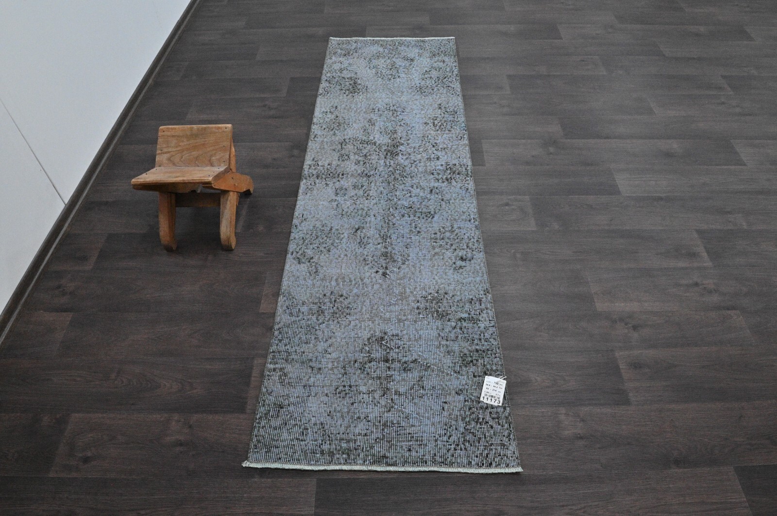 Vintage Turkish Runner Rug 2x7ft Wool Anatolian Handmade Hallway Oushak BLUE gallery