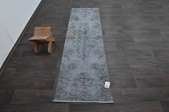 Vintage Turkish Runner Rug 2x7ft Wool Anatolian Handmade Hallway Oushak BLUE