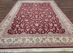 Sino Per’sian Rug 9×12, Allover Pattern, Dark Red & Ivory, Hand Knotted, Wool