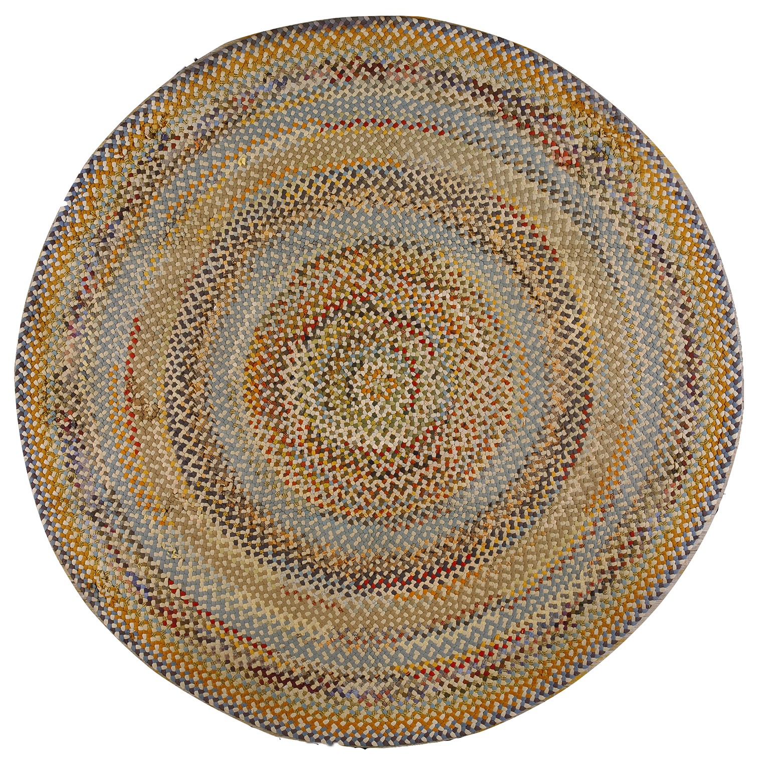 8X8 Vintage American Braided Multicolor Wool Area Rug 1935 gallery