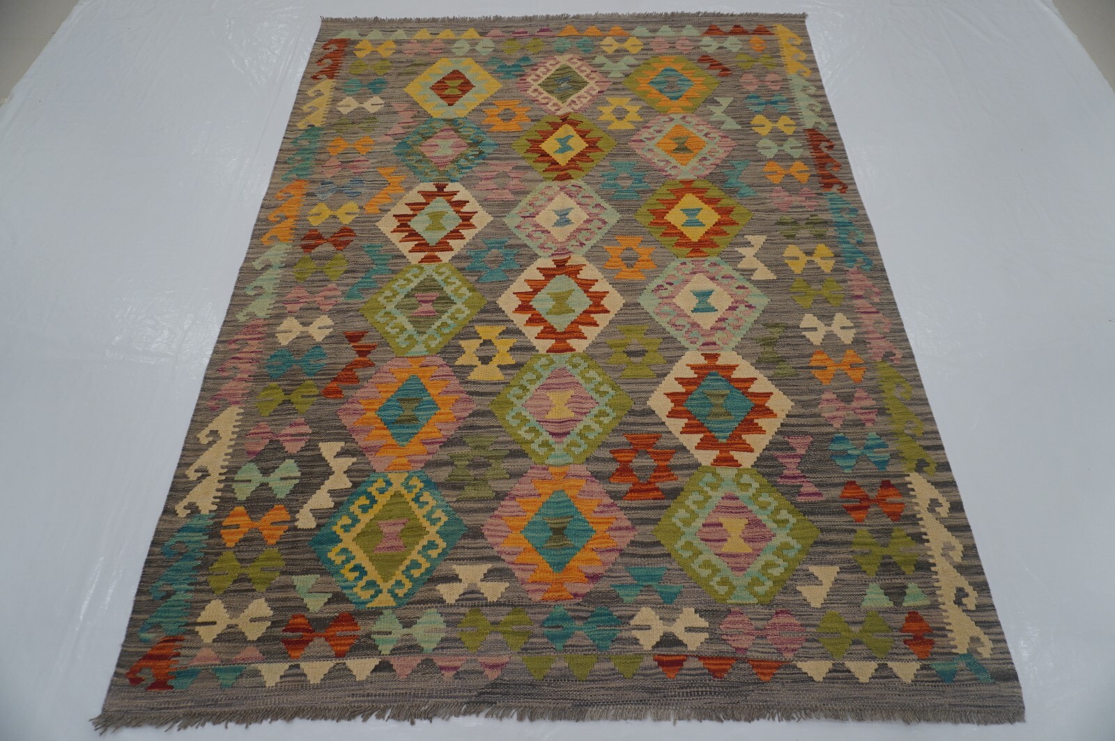 5x7 Afghan Gray Hand Woven Wool Tribal Area Rug 5'0"x6'7" gallery