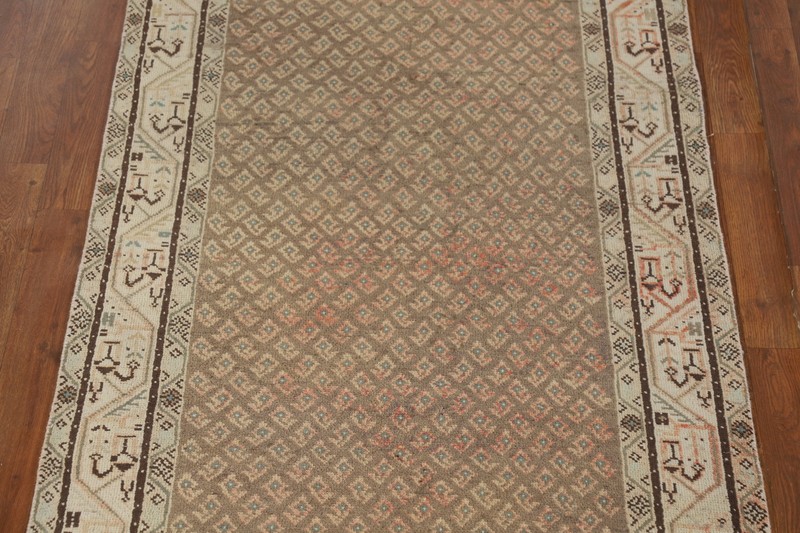 Vintage Muted Brown Wool Botemir Paisley Hand-made 7 ft Runner Rug 3x7 Carpet gallery