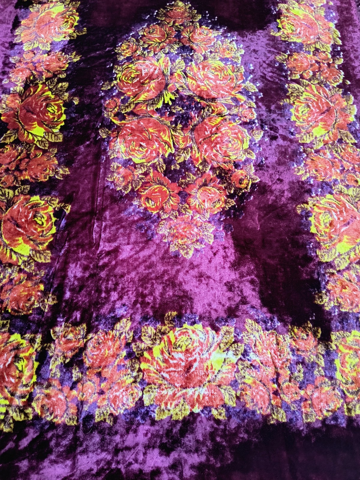 Antique Pink Plush Velvet Tapestry wall Carpet with Roses Print gobelin 7 x 4ft gallery