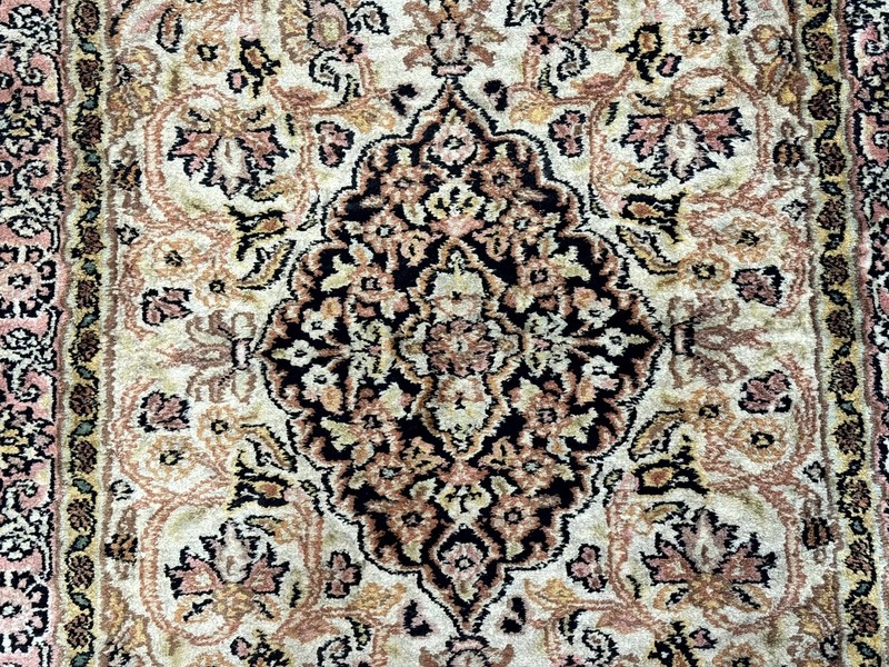 Silk Indian Kashmiri Runner Rug 2.7 x 9.8, Floral Medallions gallery