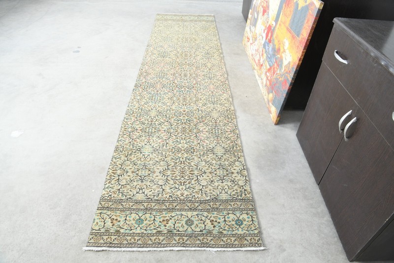 Oushak Runner Rugs Turkish Hand-Knotted Hallway Carpet Vintage Rug 2x10 ft 1186 gallery