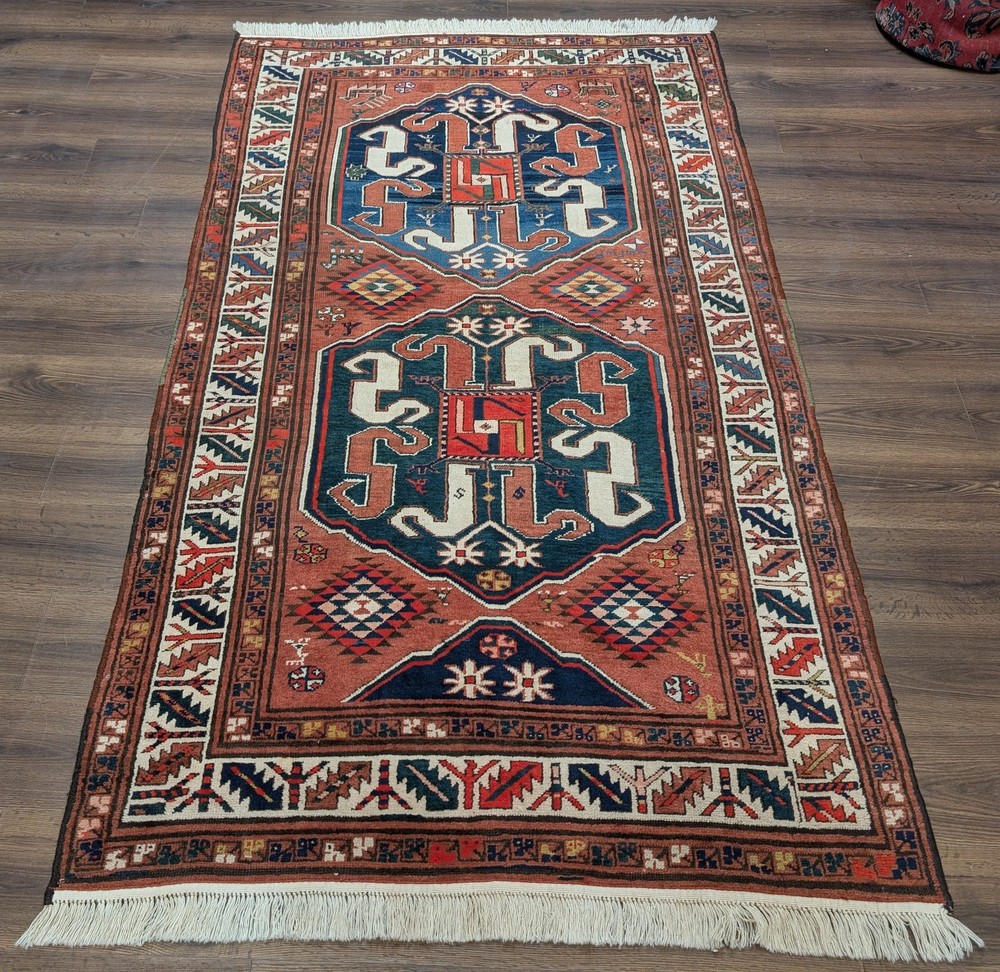 Antique Caucasian Rug 5x8, Cloudband Kazak Carpet, Collectible Rare