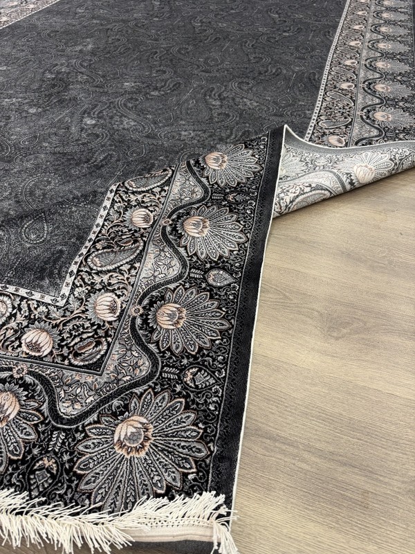 Turkish Silk Rug 7x10 ft Gray Black Oriental Area Rug Floral Paisley Design gallery