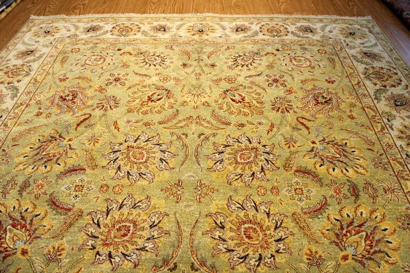 Top Quality 8X10 Handmade rug, Floral Design vegetable dye Light green color gallery