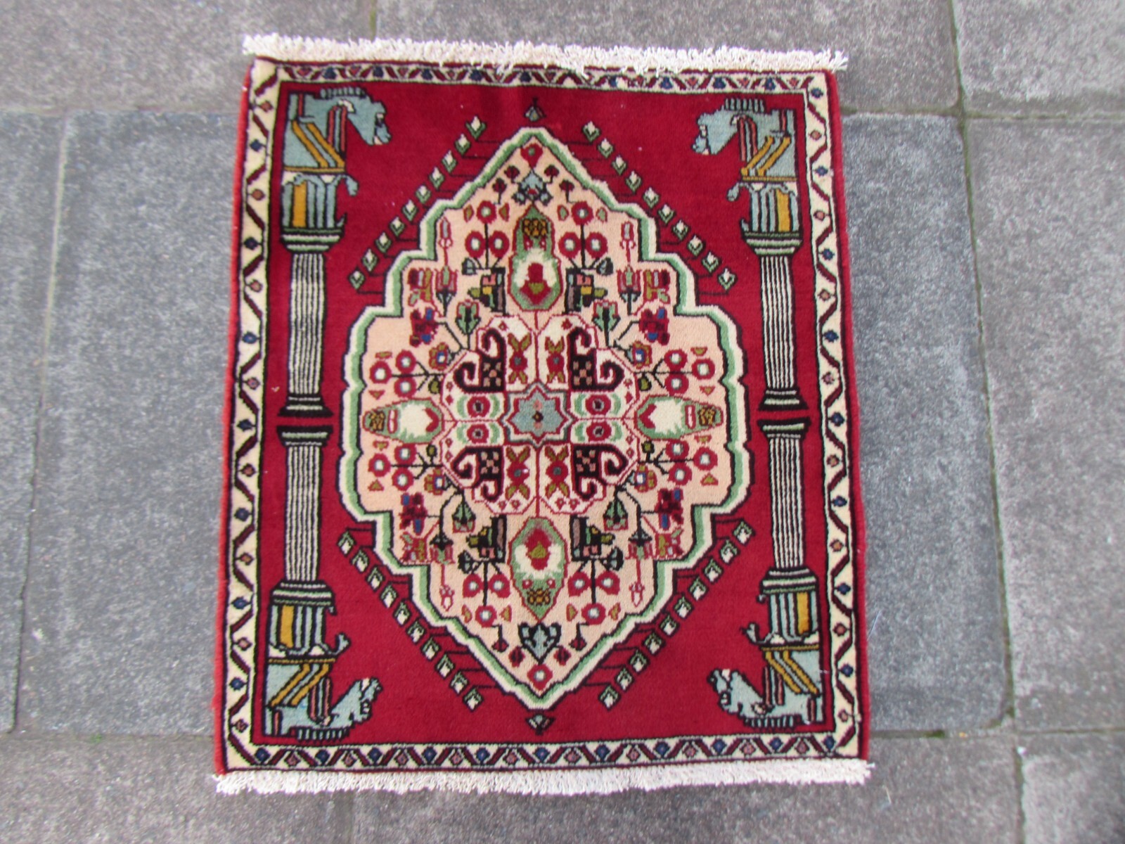 Vintage Hand Made Traditional Rug Oriental Wool Red Small Rug 67x59cm gallery