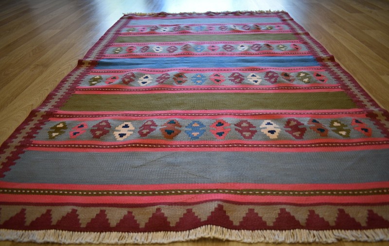 1970's Antique Caucasian Kazak Handmade Kilim 4Ft x 6Ft Free Express Shipping gallery