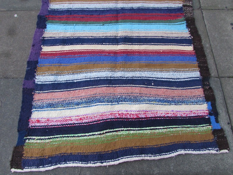 Vintage Traditional Hand Made Oriental Cotton Blue Large Kilim 233x125cm gallery