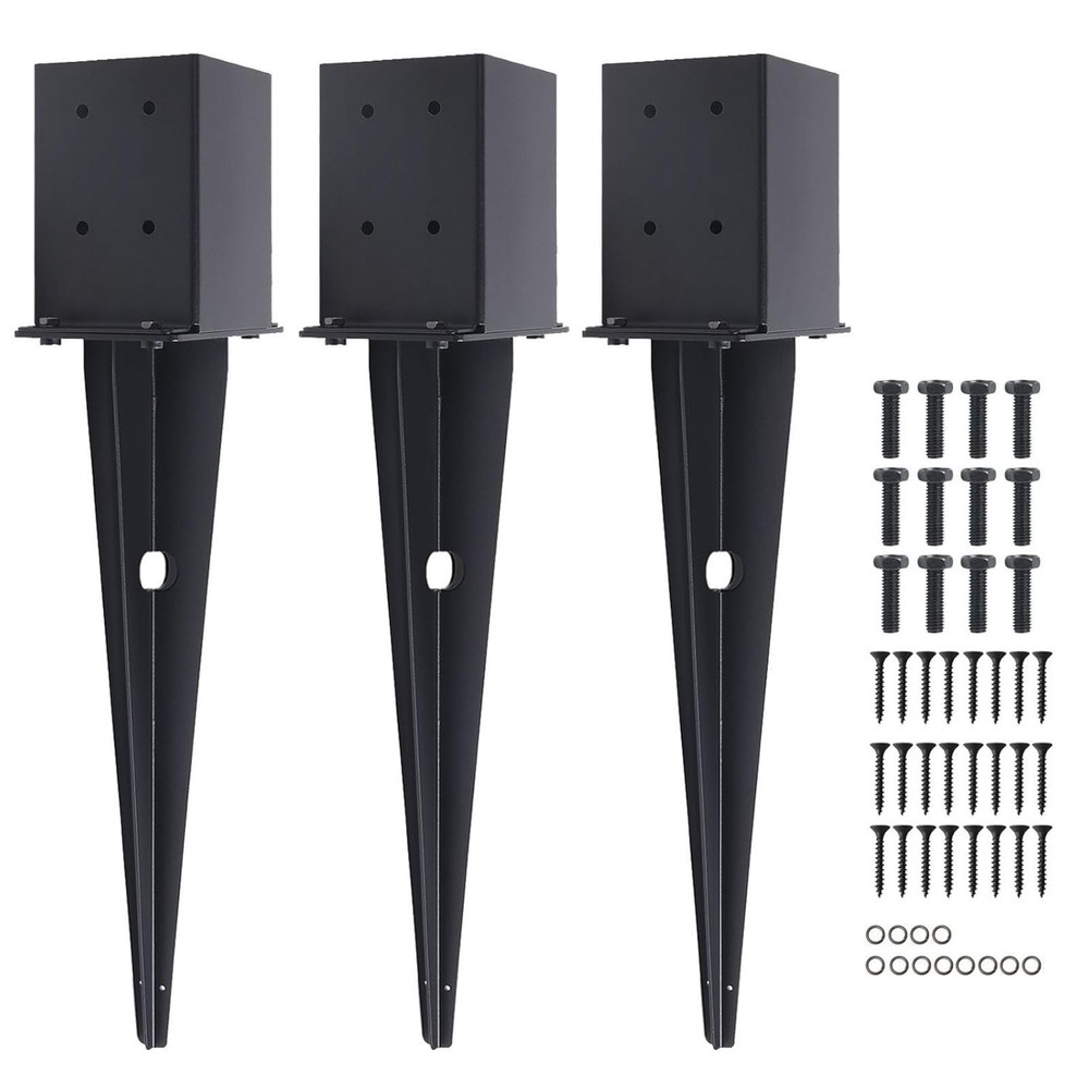 3PCS Fence Post Anchor 4x4 In Heavy Duty 22 Inch Ground Spike Carbon Steel Black