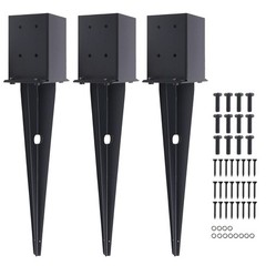 3PCS Fence Post Anchor 4×4 In Heavy Duty 22 Inch Ground Spike Carbon Steel Black
