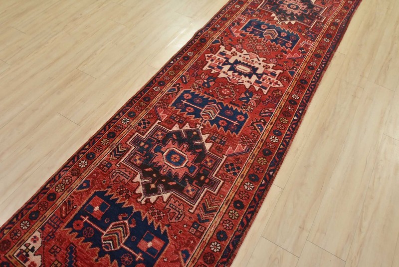 Vintage Tribal Runner 3’1” x 11′ Red Wool Geometric Hand-Knotted Oriental Rug gallery