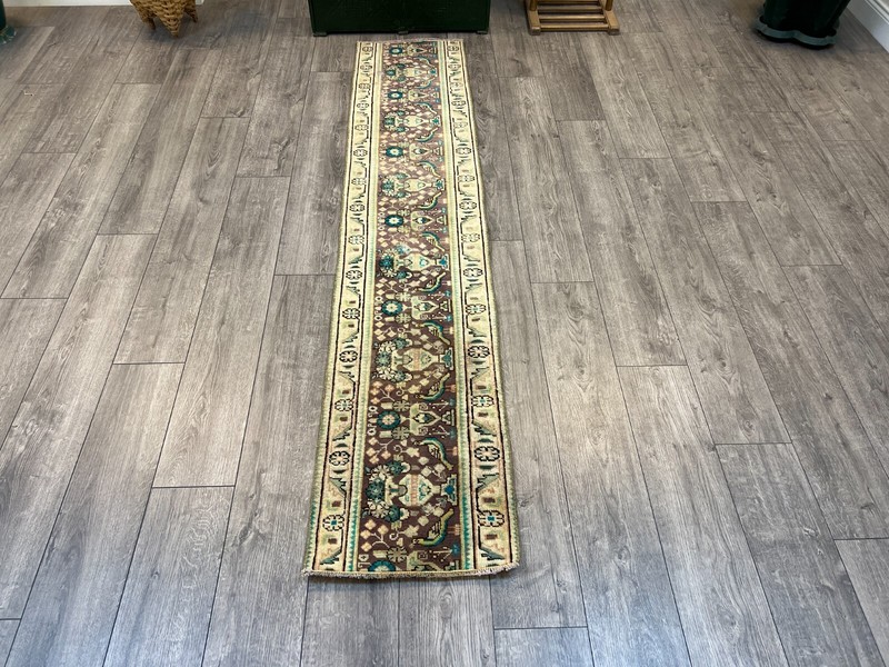 Vintage Runner Rug, Persian Rug, Entry Rug, Hallway Rug, Wool Rug, 1.4 x 7.6 ft gallery