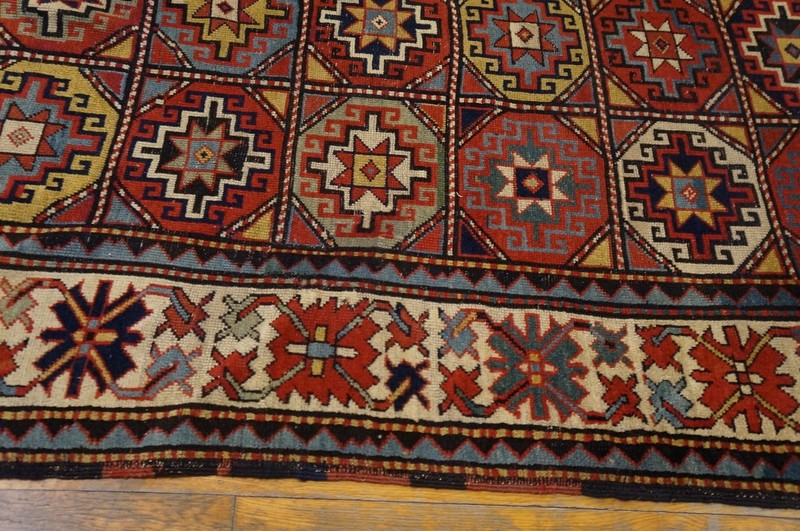 4'x8' Exciting Bold Tribal Geometric Grid Pattern Antique Caucasian Moghan Rug gallery