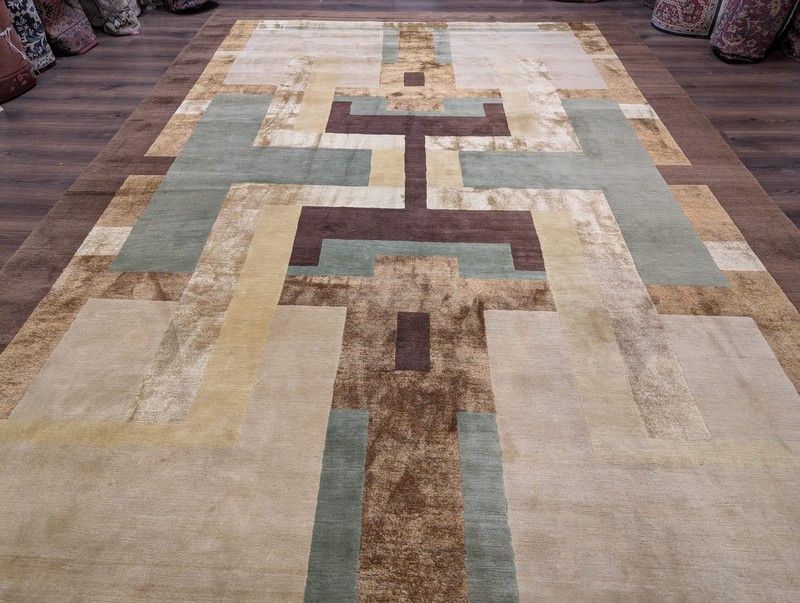Modern Tibetan Rug 10x14, Wool, Thick Pile, Abstract Geometric, Handmade gallery