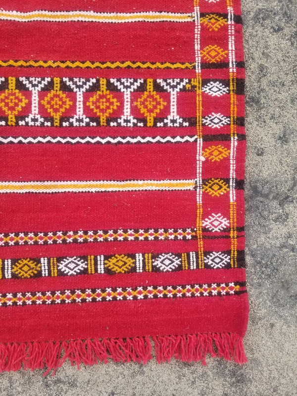 Vintage Traditional Handmade Moroccan Berber Wool Red Kilim 4.6x2.6ft gallery