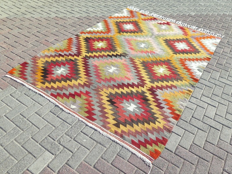 Area Rugs, Turkish Kilim Wool, Handmade Floor Carpet Large Teppich Tapi 76"x107" gallery