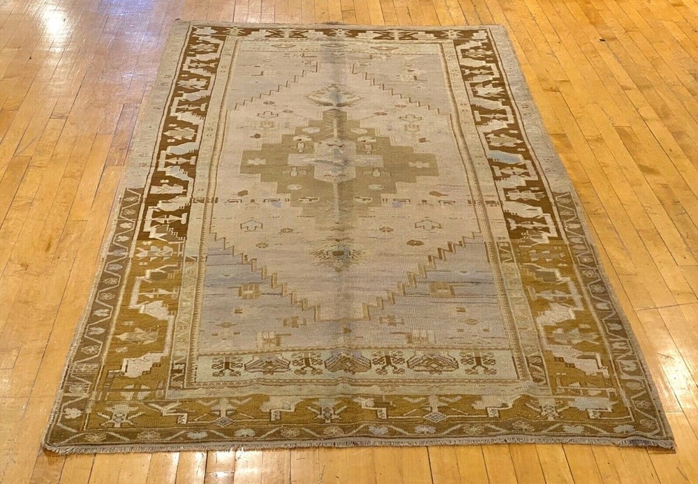 Bohemian Antique 1900-1939's Muted Natural Dye Distressed Oushak Rug 9’4”x4’6”ft
