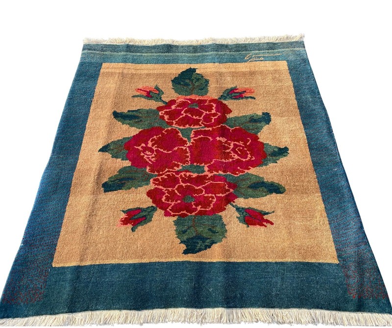 HAND MADE BOUQUET RUG, ATTRACTIVE FLORAL EASTERN WOOL CARPET 4'7" X 4'3" CLEAN gallery