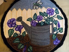 Antique Vintage Primative Hooked Rug Floral 26 In Round