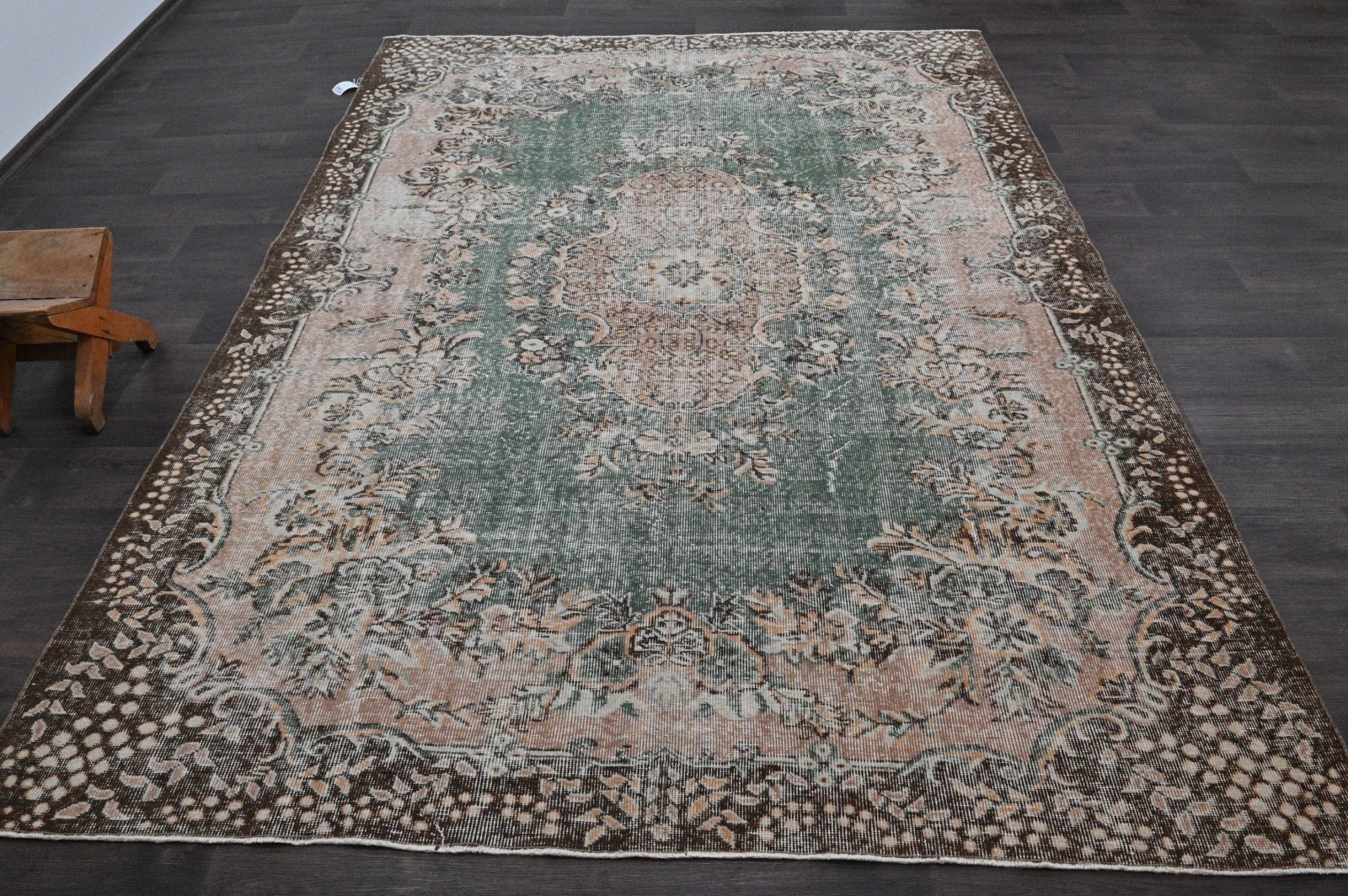 Oushak Turkish Vintage Rug 7x9 Kilim Rug Anatolian Handmade Boho Decor GREEN gallery