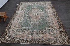 Oushak Turkish Vintage Rug 7×9 Kilim Rug Anatolian Handmade Boho Decor GREEN