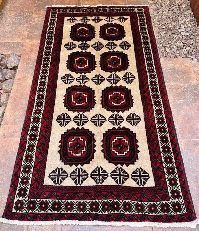 3'3 x 6'3 Vintage Geometric All Over Design Hand Knotted Oriental Wool Area Rug gallery