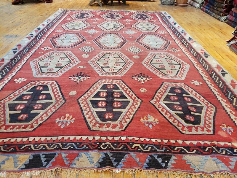 Bohemian c1900-1939s Antique Natural Dye Wool Kilim Sivas Region 6'10"×11' gallery