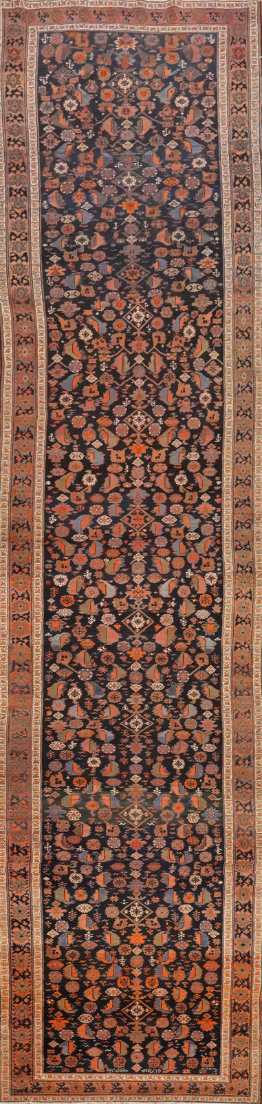 Antique Vegetable Dye Navy Blue Kork Wool Hand-made Narrow/ Long Runner Rug 3x18 gallery