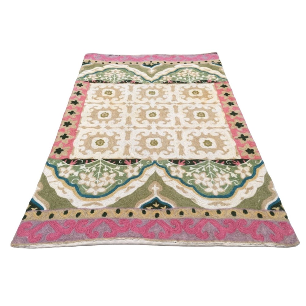 Vintage French Aubusson Style Area Rug Handmade Chain Stitch Wool Carpet 2x3 ft
