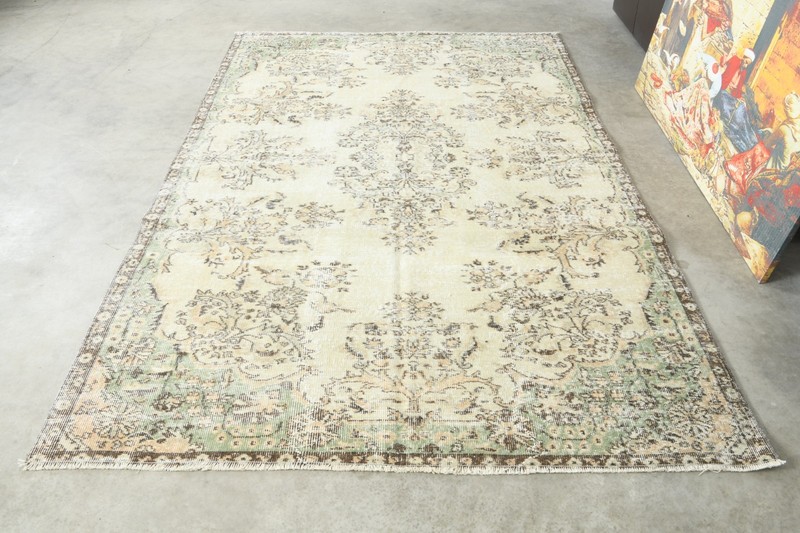 5x8 Turkish Area Rug Hand-Knotted Vintage Neutral Wool Rug Oushak Carpet,173 gallery