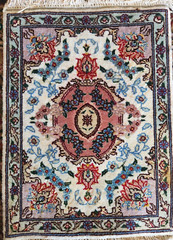 FINE HAND-KNOTTED TABRZI MAHI-QOOM-PERSAN SILK/WOOL RUG SMALL 16″ x 12″ INCH