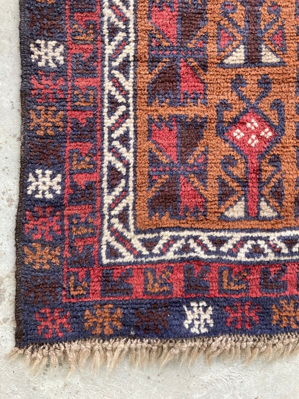 Vintage Traditional Handmade Geometric Motif Oriental Wool Floor Rug 147x92 cm gallery