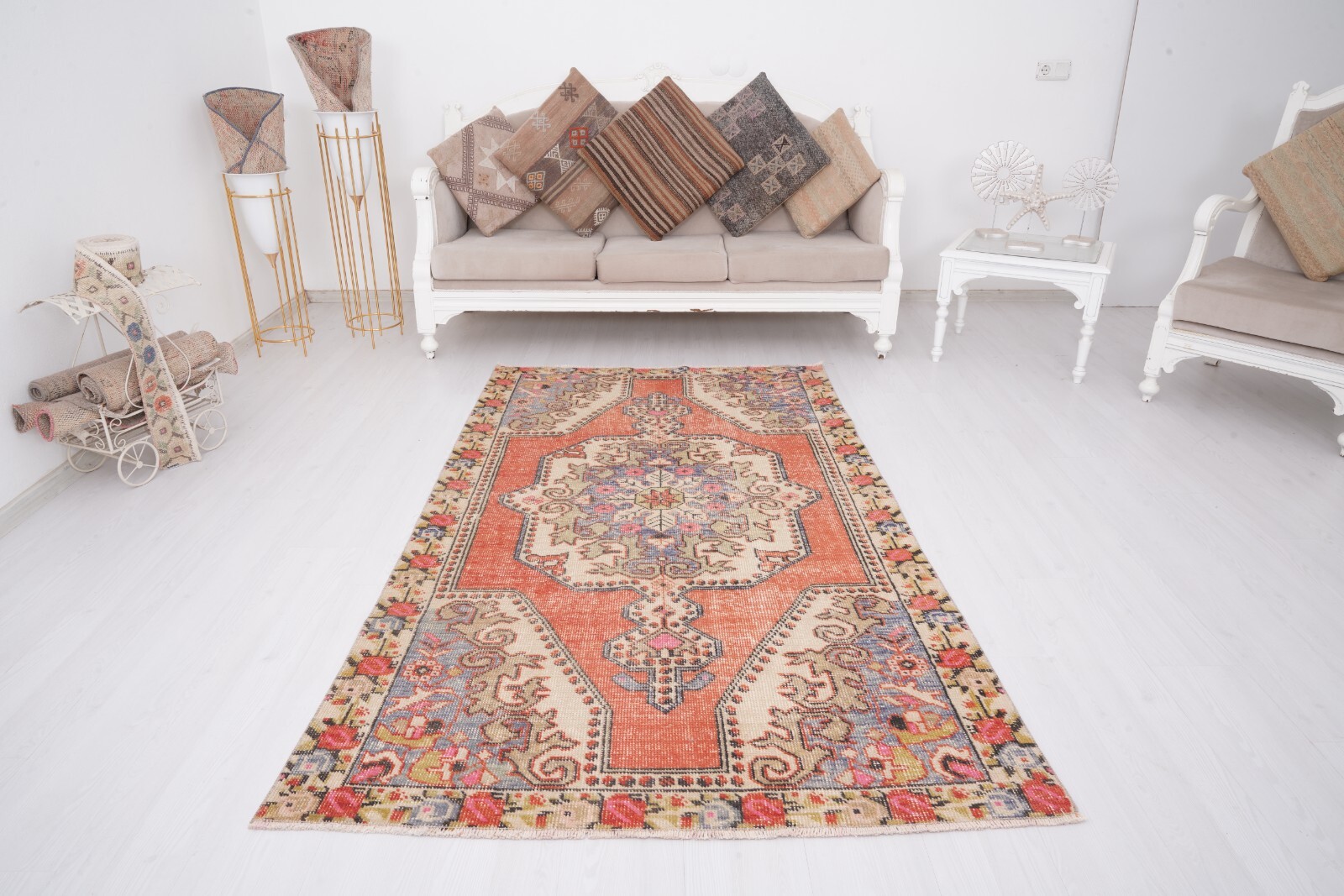 Soft Turkish Area Rug Vintage Rug Oushak Rug 4x7 Neutral Rug Anatolian Rug 188 gallery