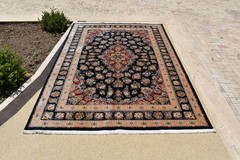 6×9 Navy Blue Persian Style Bamboo Silk Floral Medallion Area Rug Machine Made