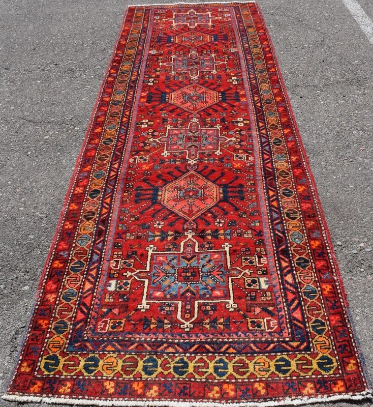 Vintage Hand Knotted Wool Runner Rug 3'2 x 10'7 S Antique Caucasian Heris 3 x 11 gallery
