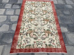 Yellow rug, Vintage Turkish Rug, Wool rug, Large rug, Area rug, 3.7 x 6.2 ft