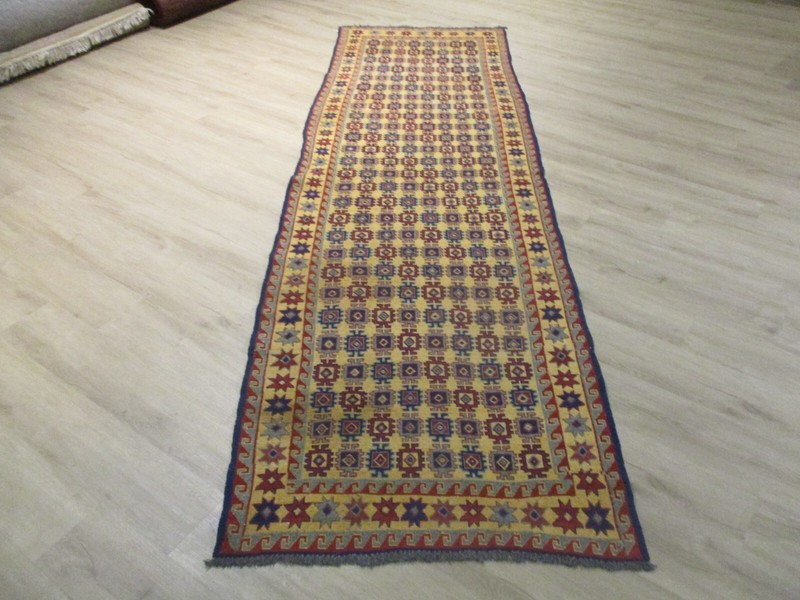 ESTATE 10' FEET RUNNER Allover Pattern Handmade Kilim Flat Wool Rug 582978 gallery