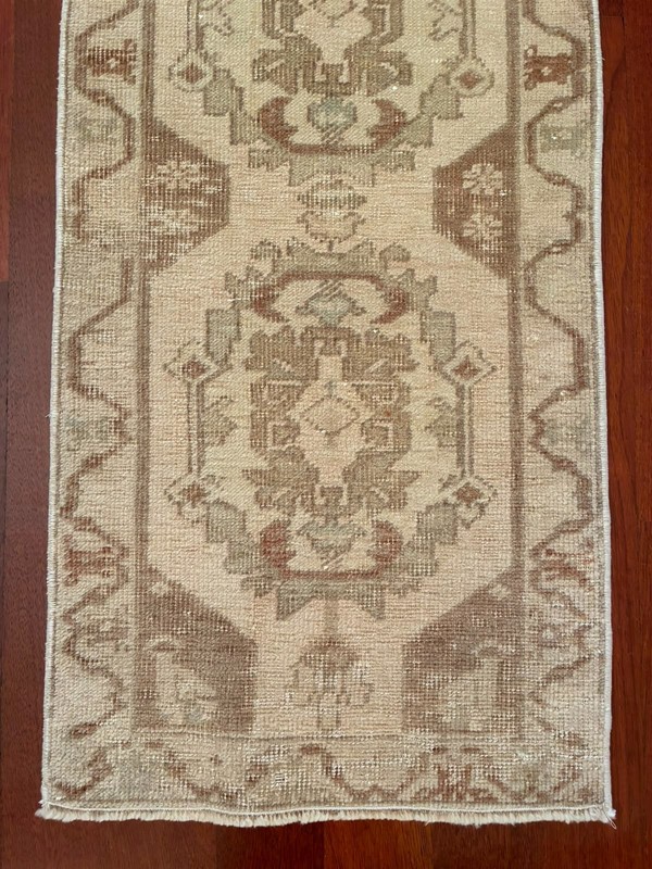 Earthy Wabi Sabi 2x3 Rug Muted Beige Cream Tan Hand Knotted Vintage Turkish Mat gallery