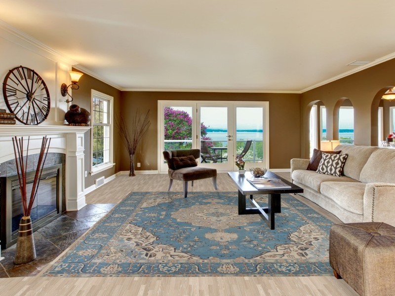 Blue Room Size Area Rug 9x13 Over-Dyed Wool Handmade Floral Classic Carpet gallery