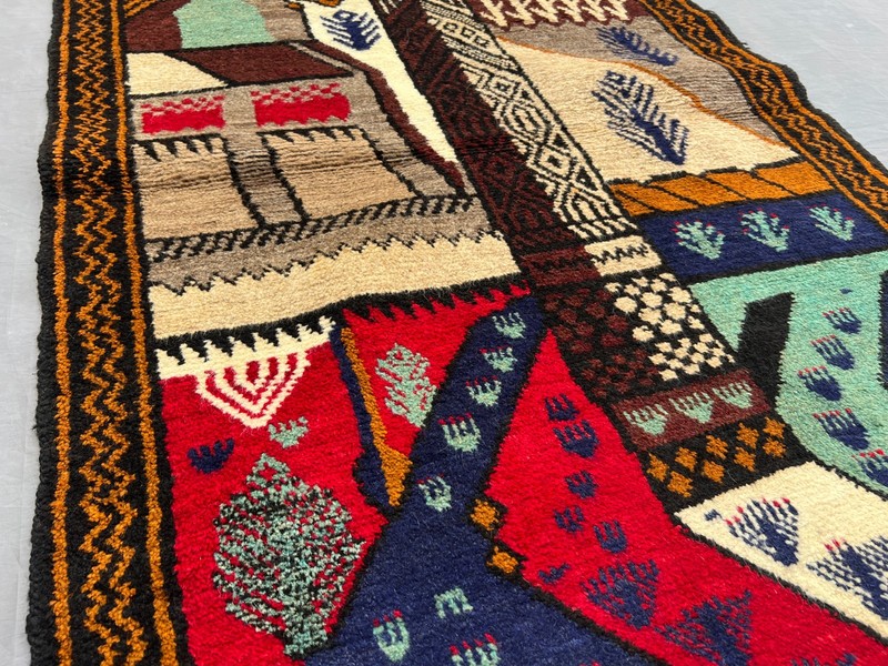 2'6 x 4'6 ft Vintage Afghan Hand Knotted Baluchi Pictorial Rug | Tribal Art Rug gallery