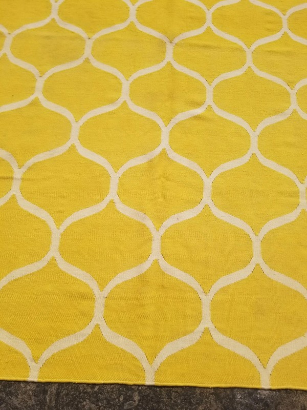 Vintage Traditional Handmade Oriental Wool Yellow Kilim Rug Carpet 7.8x5.4 ft gallery