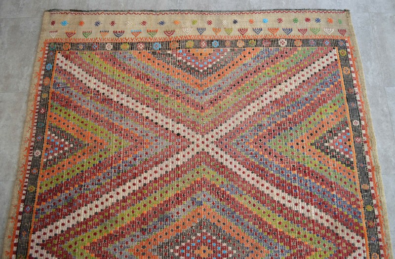6x8 Rug Turkish Flat Weave Rug Braided Cotton Kilim Vintage Oushak Rug 6'4x8'4" gallery