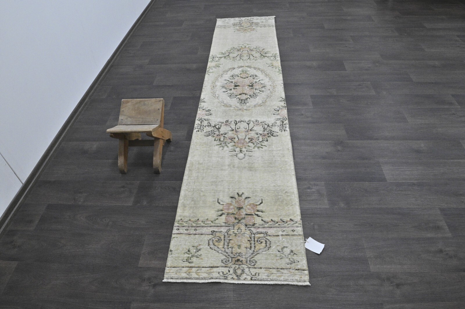 Vintage Turkish Runner Rug 2x9ft Wool Anatolian Handmade Hallway Oushak BEIGE gallery