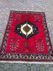Vintage Qashqai Tribal Oriental Rug 5×7 Crimson Red Diamond Medallion Flower