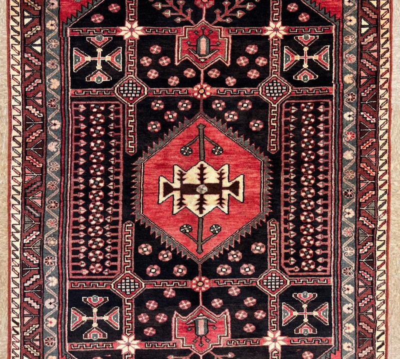 Vintage Oriental Hand Knotted Saveh Tribal Wool Area Rug 5x8 Black Red Geometric gallery