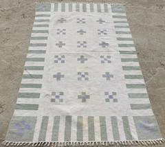 Vintage Handmade Swedish Scandinavian Geometric Wool Flat-weave Rug 178×113 cm