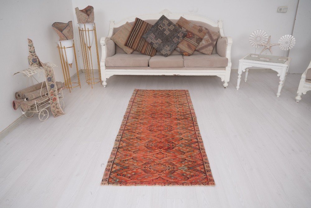 Turkish Vintage Small Rug 3x6 Handmade Muted Organic Carpet Wool Runner,507